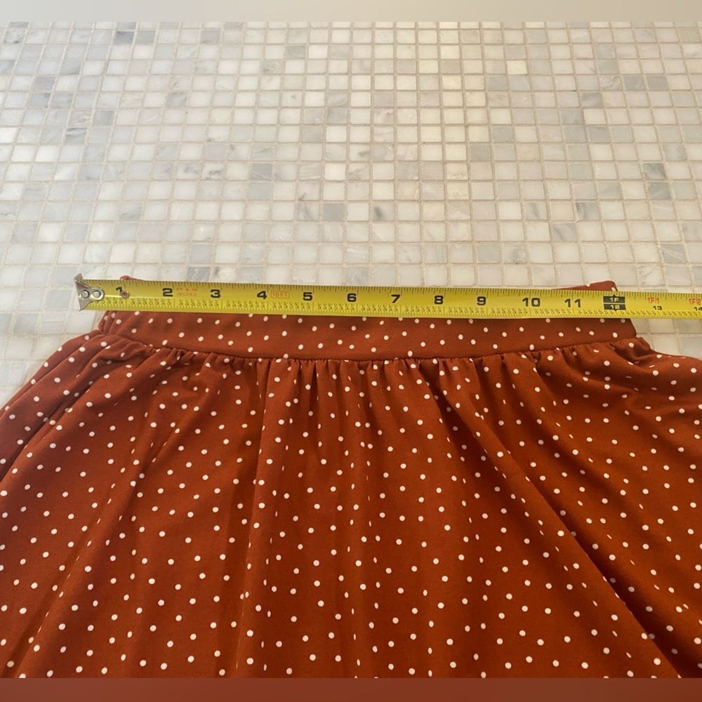 French Grey Orange with White Polka Dots A-Line Mini Skirt - Picture 7 of 8